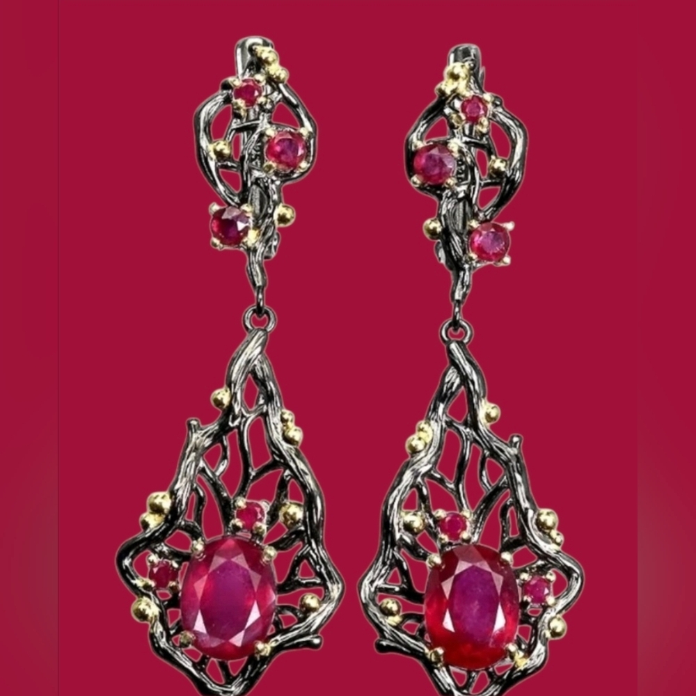 Heated Natural Red Ruby 8x6mm 925‎ Sterling Silver Earrings